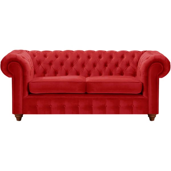 Canapé deux places Chesterfield Max, rouge - Velluto 7, Couleur des pieds: Chêne foncé