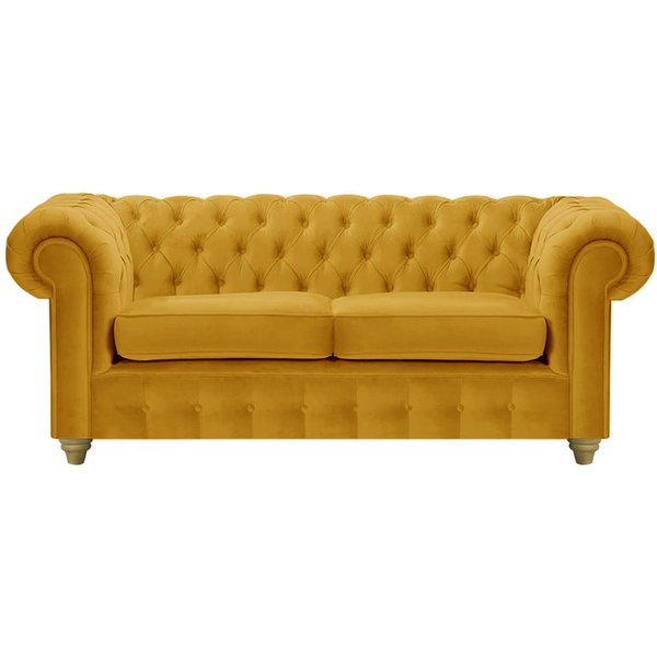 Canapé deux places Chesterfield Max, moutarde - Velluto 8, Couleur des pieds: Noir wax