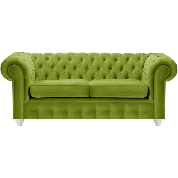 Canapé deux places Chesterfield Max, olive - Velluto 9, Couleur des pieds: Blanc