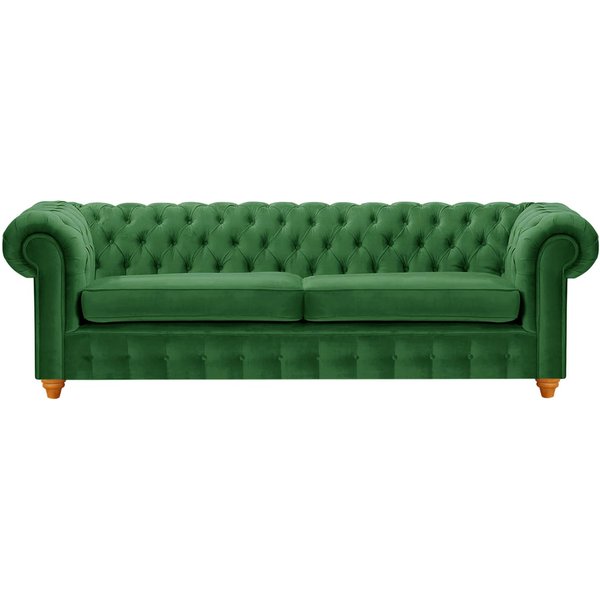 Canapé trois places Chesterfield Max, vert foncé - Velluto 10, Couleur des pieds: aveo