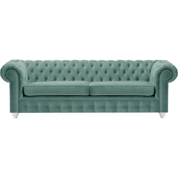 Canapé trois places Chesterfield Max, bleu - Velluto 12, Couleur des pieds: Blanc