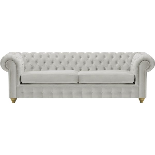 Canapé trois places Chesterfield Max, gris clair - Velluto 15, Couleur des pieds: Noir wax