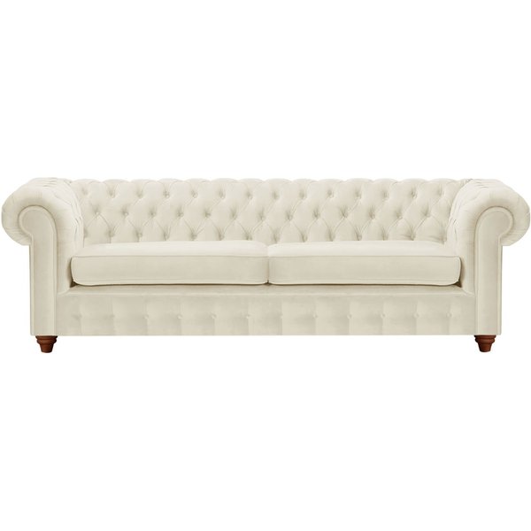 Canapé trois places Chesterfield Max, beige clair - Velluto 2, Couleur des pieds: Chêne foncé