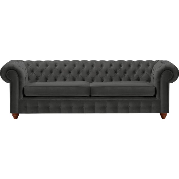 Canapé trois places Chesterfield Max, noir - Velluto 20, Couleur des pieds: Chêne foncé