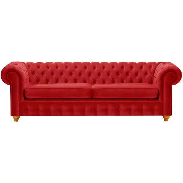 Canapé trois places Chesterfield Max, rouge - Velluto 7, Couleur des pieds: aveo