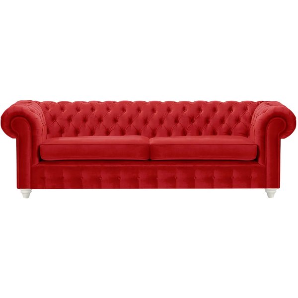 Canapé trois places Chesterfield Max, rouge - Velluto 7, Couleur des pieds: Blanc