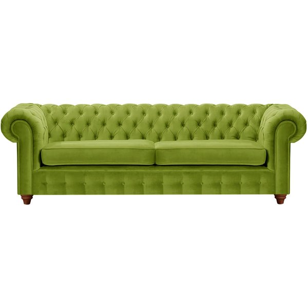 Canapé trois places Chesterfield Max, olive - Velluto 9, Couleur des pieds: Chêne foncé