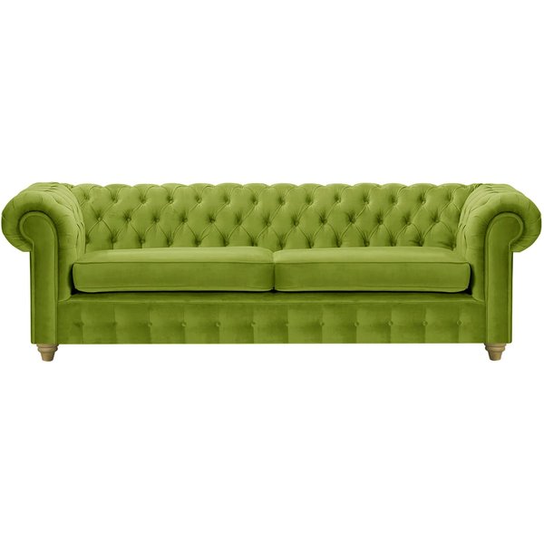 Canapé trois places Chesterfield Max, olive - Velluto 9, Couleur des pieds: Noir wax