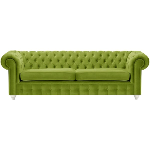 Canapé trois places Chesterfield Max, olive - Velluto 9, Couleur des pieds: Blanc