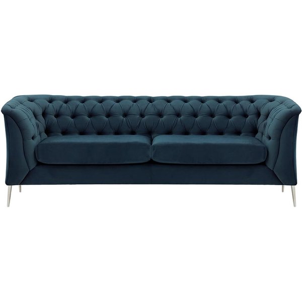 Canapé 2,5 places Chesterfield Modern, bleu - Velluto 11, Couleur des pieds: Métal chromé