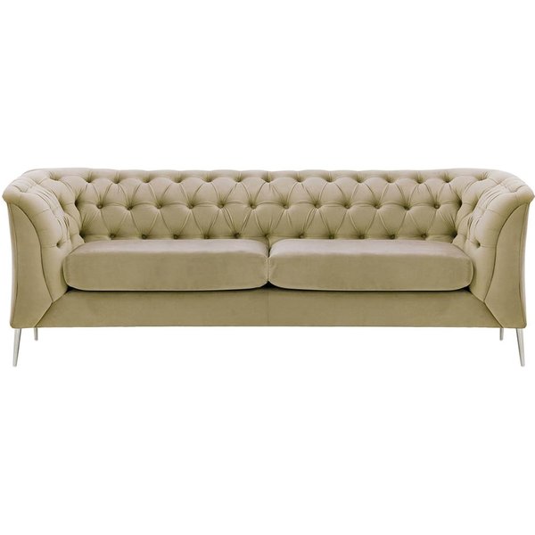 Canapé 2,5 places Chesterfield Modern, beige - Velluto 3, Couleur des pieds: Métal chromé