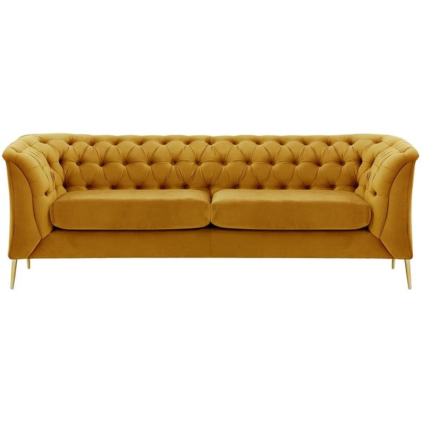 Canapé 2,5 places Chesterfield Modern, moutarde - Velluto 8, Couleur des pieds: Métal doré