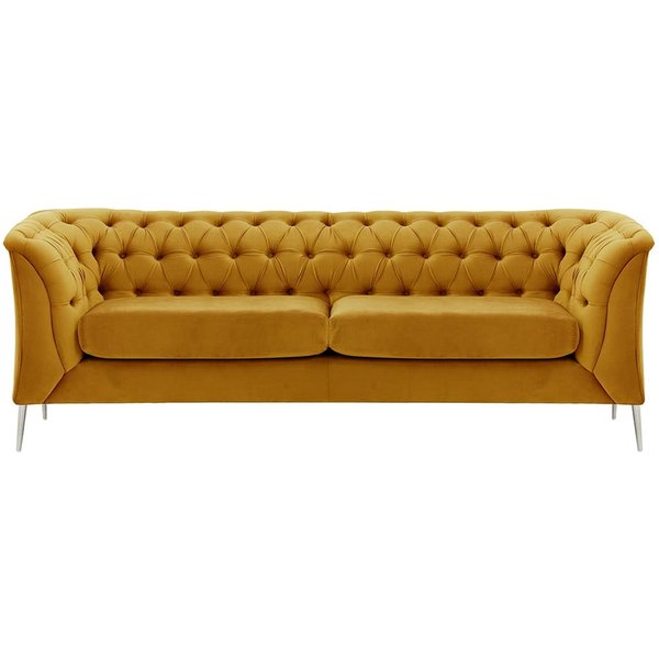 Canapé 2,5 places Chesterfield Modern, moutarde - Velluto 8, Couleur des pieds: Métal chromé