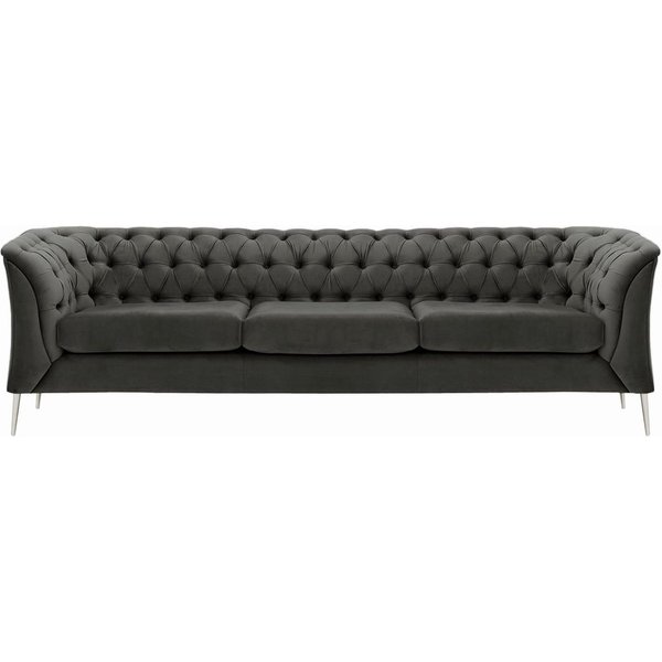Canapé trois places Chesterfield Modern, graphite - Velluto 19, Couleur des pieds: Métal doré