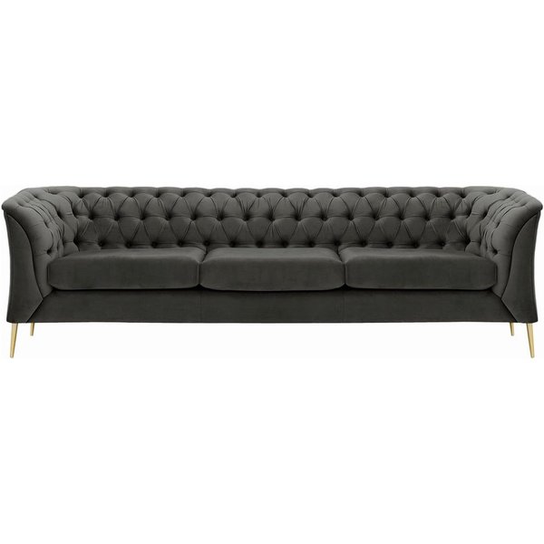 Canapé trois places Chesterfield Modern, graphite - Velluto 19, Couleur des pieds: Métal chromé