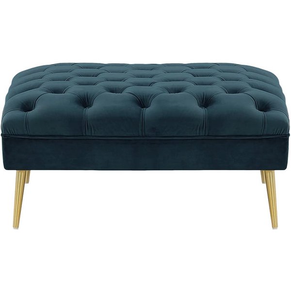 Pouf Chesterfield Modern, bleu - Velluto 11, Couleur des pieds: Métal doré