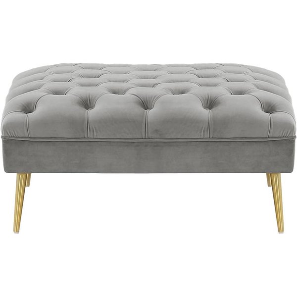 Pouf Chesterfield Modern, gris clair - Velluto 15, Couleur des pieds: Métal doré