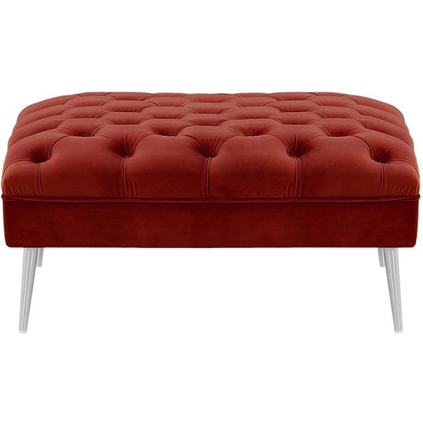 Pouf Chesterfield Modern, rouge - Velluto 7, Couleur des pieds: Métal chromé