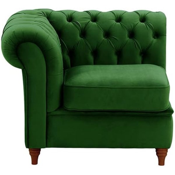 Chesterfield – Module extrémité gauche une personne (1L), vert foncé - Velluto 10, Couleur des pieds: Chêne foncé