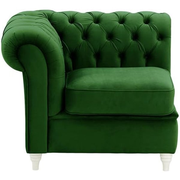 Chesterfield – Module extrémité gauche une personne (1L), vert foncé - Velluto 10, Couleur des pieds: Blanc