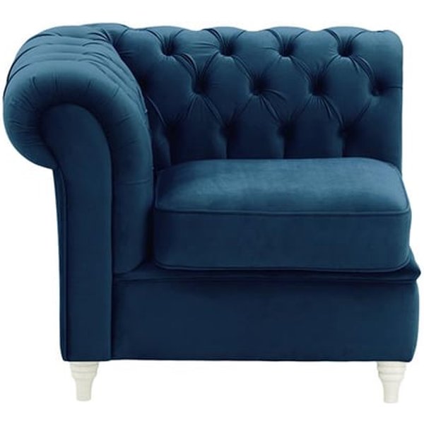 Chesterfield – Module extrémité gauche une personne (1L), bleu - Velluto 11, Couleur des pieds: Blanc