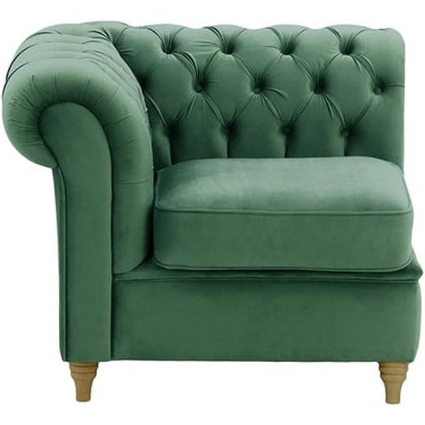 Chesterfield – Module extrémité gauche une personne (1L), bleu - Velluto 12, Couleur des pieds: Noir wax