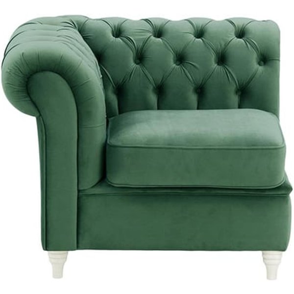 Chesterfield – Module extrémité gauche une personne (1L), bleu - Velluto 12, Couleur des pieds: Blanc