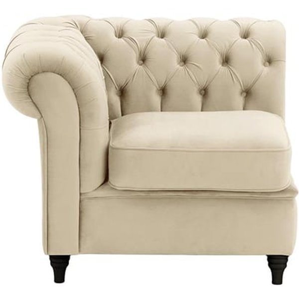 Chesterfield – Module extrémité gauche une personne (1L), beige clair - Velluto 2, Couleur des pieds: Noir