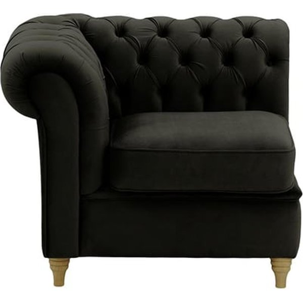 Chesterfield – Module extrémité gauche une personne (1L), noir - Velluto 20, Couleur des pieds: Noir wax