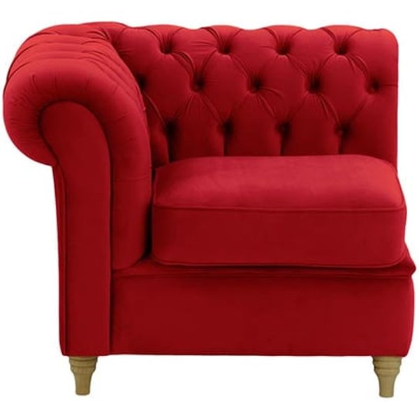 Chesterfield – Module extrémité gauche une personne (1L), rouge - Velluto 7, Couleur des pieds: Noir wax