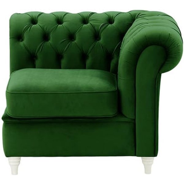 Chesterfield – Module d’extrémité droite une place (1R), vert foncé - Velluto 10, Couleur des pieds: Blanc