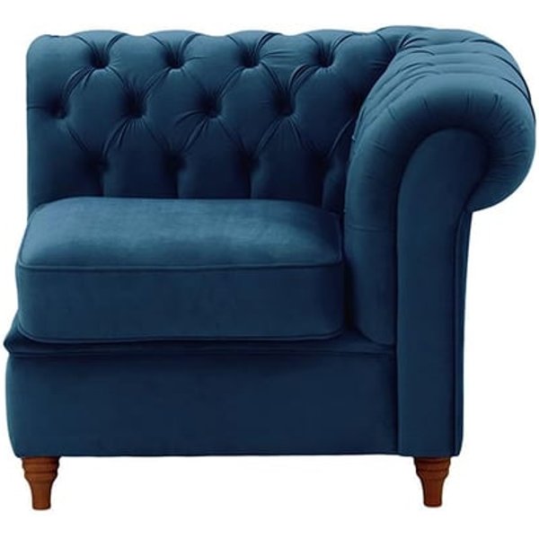 Chesterfield – Module d’extrémité droite une place (1R), bleu - Velluto 11, Couleur des pieds: Chêne foncé
