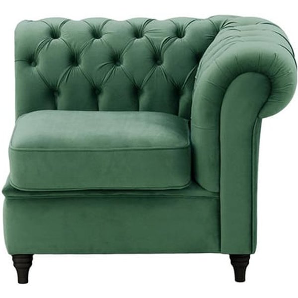 Chesterfield – Module d’extrémité droite une place (1R), bleu - Velluto 12, Couleur des pieds: Noir