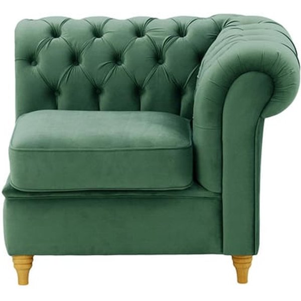 Chesterfield – Module d’extrémité droite une place (1R), bleu - Velluto 12, Couleur des pieds: Chêne clair