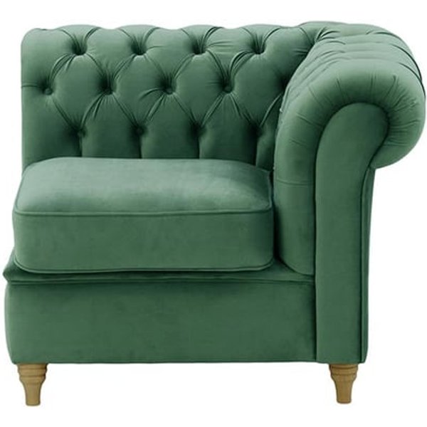 Chesterfield – Module d’extrémité droite une place (1R), bleu - Velluto 12, Couleur des pieds: Noir wax