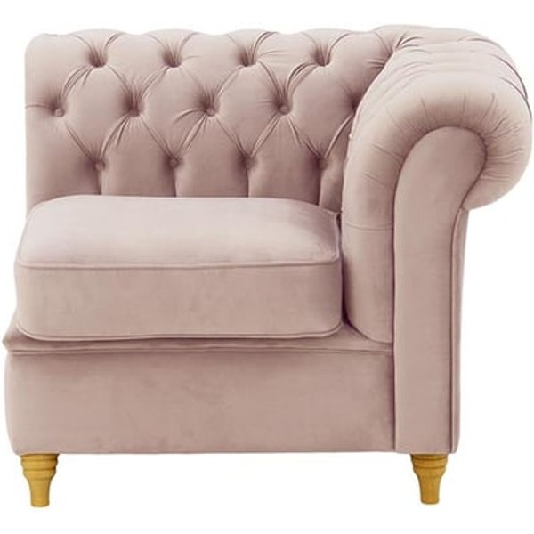 Chesterfield – Module d’extrémité droite une place (1R), lila/rose - Velluto 14, Couleur des pieds: Chêne clair