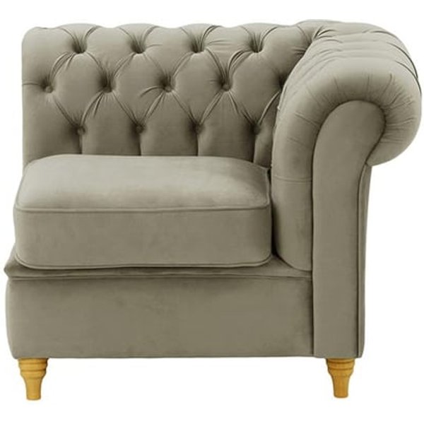 Chesterfield – Module d’extrémité droite une place (1R), gris éléphant - Velluto 17, Couleur des pieds: Chêne clair