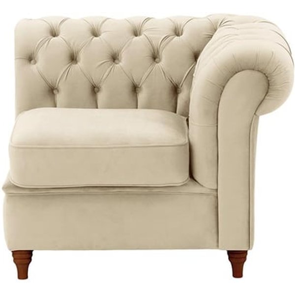 Chesterfield – Module d’extrémité droite une place (1R), beige clair - Velluto 2, Couleur des pieds: Chêne foncé