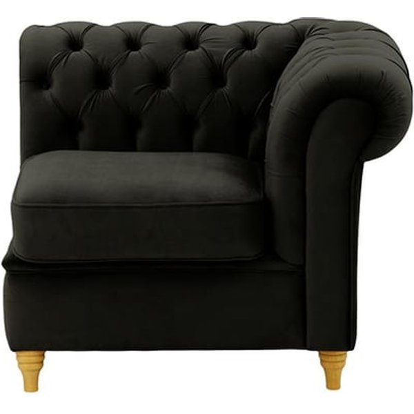Chesterfield – Module d’extrémité droite une place (1R), noir - Velluto 20, Couleur des pieds: Chêne clair