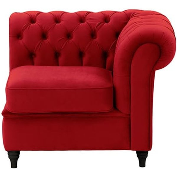 Chesterfield – Module d’extrémité droite une place (1R), rouge - Velluto 7, Couleur des pieds: Noir