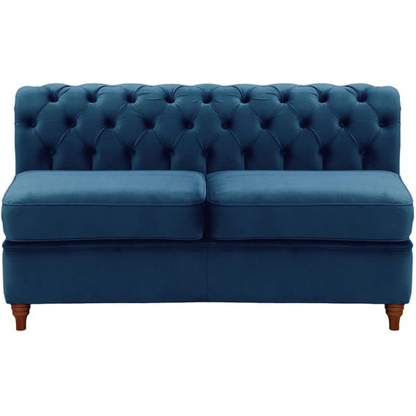 Chesterfield - Module intérieur deux places (2CP), bleu - Velluto 11, Couleur des pieds: Chêne foncé