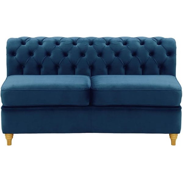 Chesterfield - Module intérieur deux places (2CP), bleu - Velluto 11, Couleur des pieds: Chêne clair