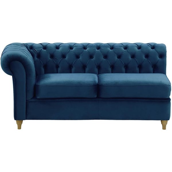 Chesterfield- Module d’extrémité gauche deux places (2L), bleu - Velluto 11, Couleur des pieds: Noir wax