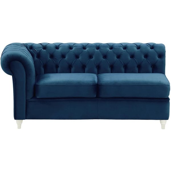 Chesterfield- Module d’extrémité gauche deux places (2L), bleu - Velluto 11, Couleur des pieds: Blanc