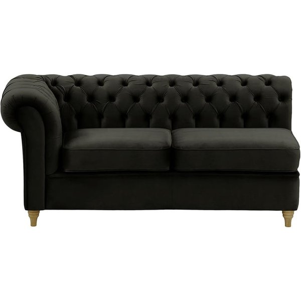 Chesterfield- Module d’extrémité gauche deux places (2L), noir - Velluto 20, Couleur des pieds: Noir wax