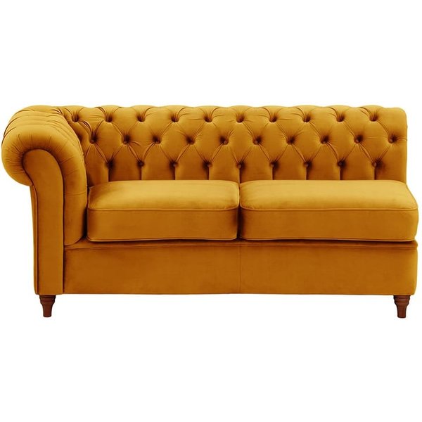 Chesterfield- Module d’extrémité gauche deux places (2L), moutarde - Velluto 8, Couleur des pieds: Chêne foncé
