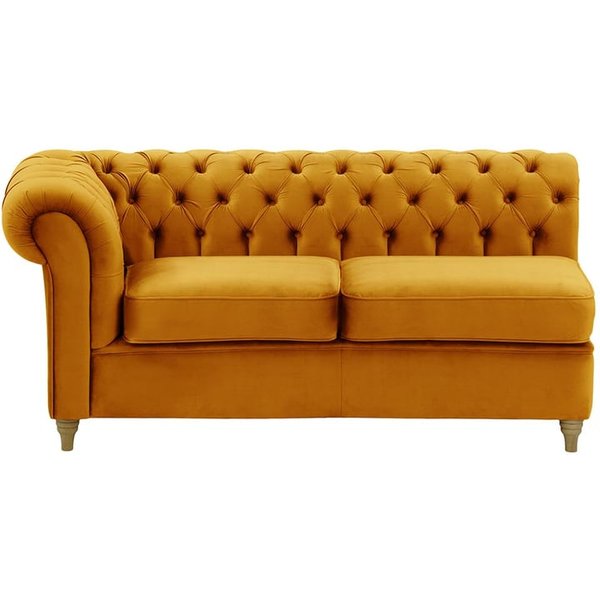 Chesterfield- Module d’extrémité gauche deux places (2L), moutarde - Velluto 8, Couleur des pieds: Noir wax