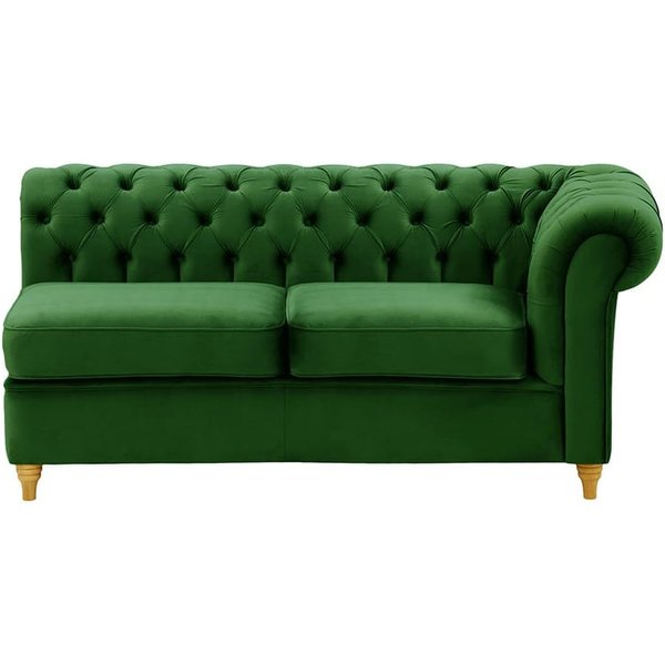 Chesterfield- Module d’extrémité droite deux places (2R), vert foncé - Velluto 10, Couleur des pieds: Chêne clair