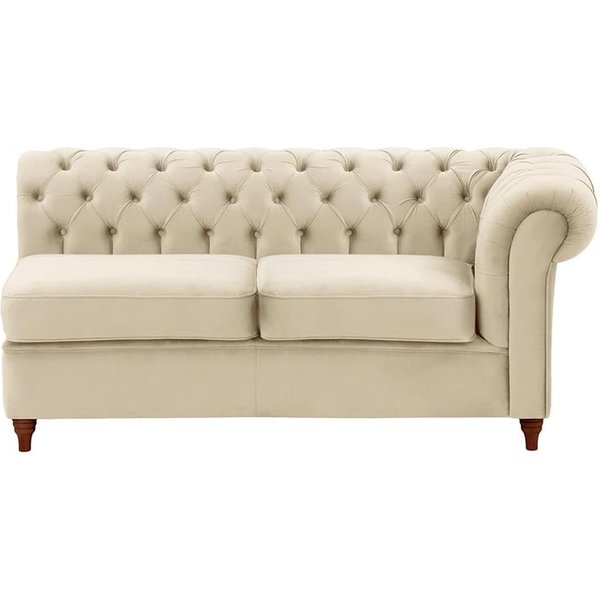 Chesterfield- Module d’extrémité droite deux places (2R), beige clair - Velluto 2, Couleur des pieds: Chêne foncé