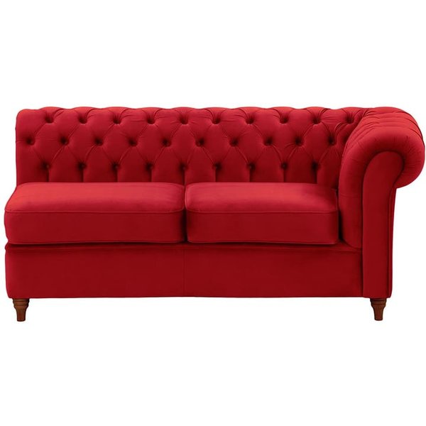 Chesterfield- Module d’extrémité droite deux places (2R), rouge - Velluto 7, Couleur des pieds: Chêne foncé